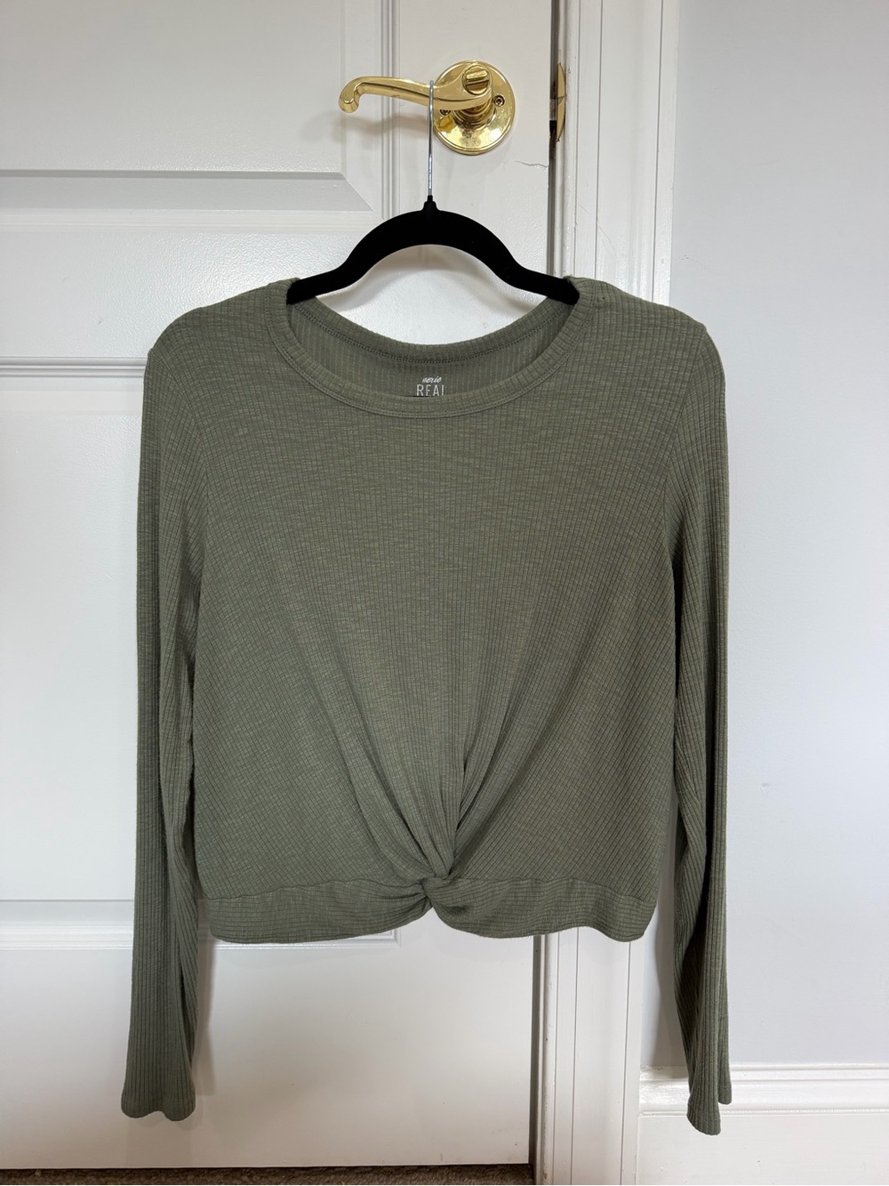 aerie Olive Twist-Front Long Sleeve Top